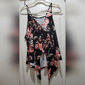 Front Tie Black Floral racer back tank top, NWOT